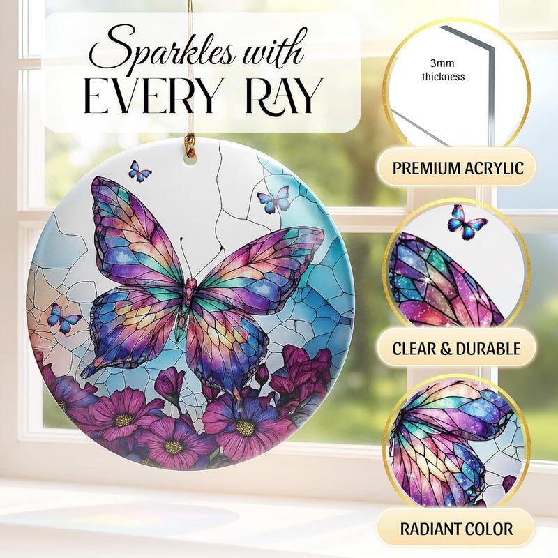 Hutato Butterfly Ornament – Butterfly Christmas Tree Ornament, Handmade Butterflies Gift 2025, Acrylic Round Hanging, Suncatcher Ornaments, Holiday Present for Women, Girls - Image 4
